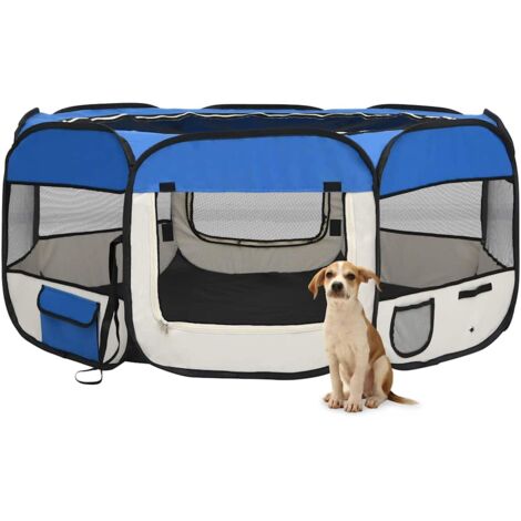 Vidaxl – Parc pliable pour chien 145x145x61cm – Structure en acier – Sac de transport inclus – Toit et porte en filet avec fermeture éclair