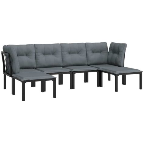 vidaXL 6 Piece Garden Lounge Set Black and Grey Poly Rattan (1/5)