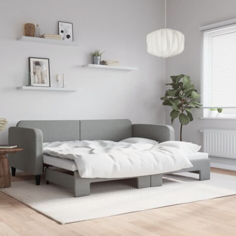 Lit De Jour Avec Lit Gigogne – Gris Clair, Velours, 90x200 Cm, Neuf
