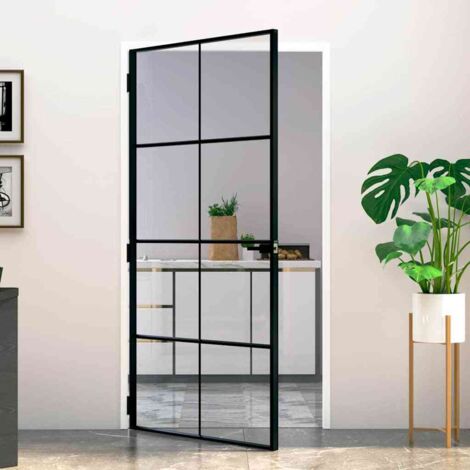 Vidaxl – Porte coulissante intérieure noire 102x201.5 cm – Verre trempé et aluminium – Design moderne et luxueux – Pour cadre de 35-50 mm