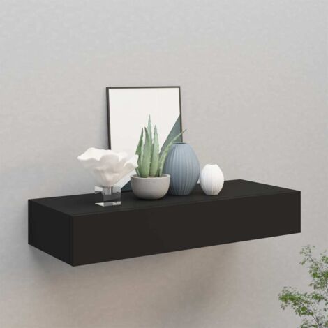 Vidaxl – Étagère murale à tiroir noir 60x23,5x10 cm – MDF et métal – Capacité de charge 10 kg – Montage facile avec matériel inclus
