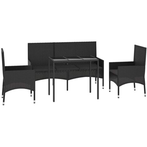 vidaXL 4 Piece Garden Lounge Set with Cushions Black Poly Rattan (1/5)