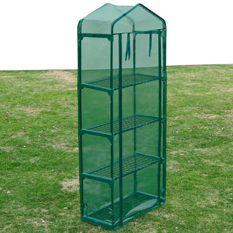Vidaxl – Serre en verre 4 étagères – Dimensions 69 x 32 x 160 cm – Cadre acier tubulaire – Résistante aux UV et au gel – Porte zippée