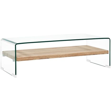 Vidaxl – Table basse relevable 98x45x31 cm – Verre trempé incassable 8mm – Étagère intégrée pour rangement – Style minimaliste clair et chêne