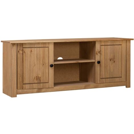 Vidaxl – Meuble TV en bois de pin massif 120x40x50 cm – 2 portes et 2 compartiments – Design rustique et rétro – Idéal pour salon (1/10)