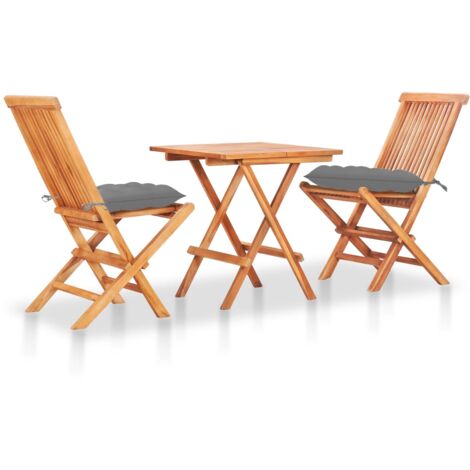 Ensemble de bistro 3 pcs avec coussins gris Bois de teck massif vidaXL (1/5)