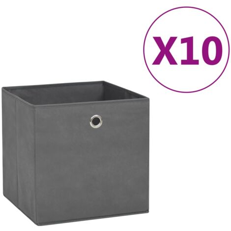 Vidaxl – Lot de 10 boîtes de rangement pliables 28x28x28 cm – Tissu intissé gris – Œillet métallique pour retrait facile
