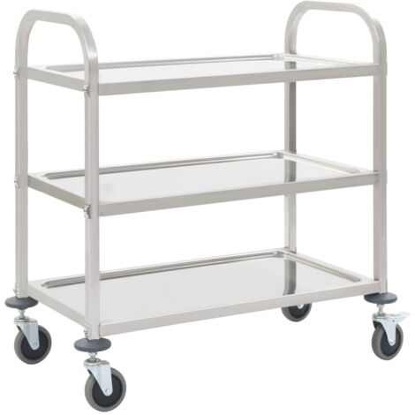 vidaXL Chariot de cuisine 3 niveaux Acier argenté 96,5x55x90 cm