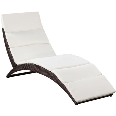 vidaXL Folding Sun Lounger with Cushion Poly Rattan Brown