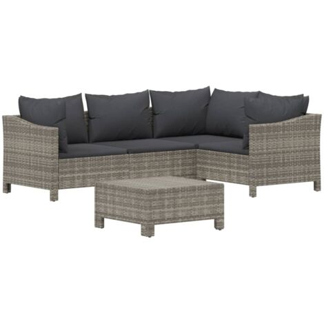 Vidaxl – Salon de jardin 5 pcs avec coussins gris – Résine tressée résistante aux intempéries – Cadre en acier enduit de poudre – Confort optimal (1/6)