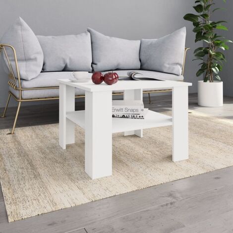 Vidaxl – Table basse fixe blanche 60x60x42 cm – Bois d'ingénierie durable – Étagère de rangement intégrée – Design moderne (1/6)