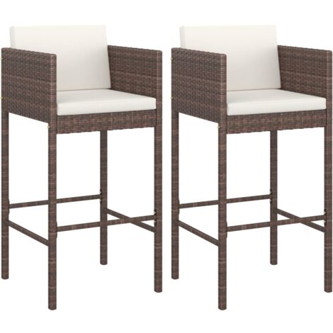 Vidaxl – Tabourets de bar lot de 2 – Hauteur d'assise 76 cm – Résine tressée marron – Coussin de siège inclus – Pour usage extérieur