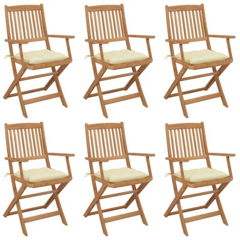 vidaXL Chaises pliables de jardin lot de 6 avec coussins Bois d'acacia