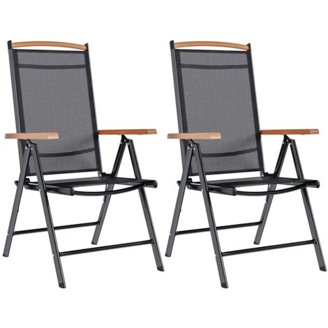 vidaXL Folding Chairs 2 pcs Aluminium and Textilene Black (1/5)
