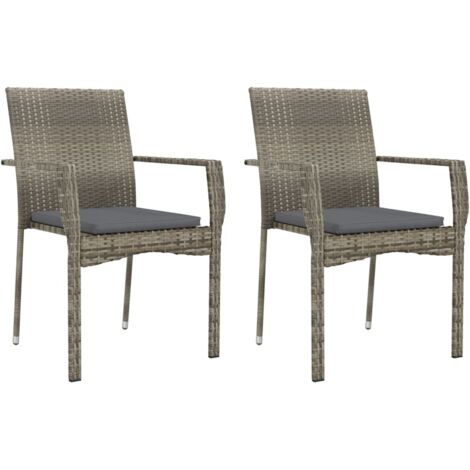 vidaXL Chaises de jardin avec coussins lot de 2 Résine tressée Gris (1/5)