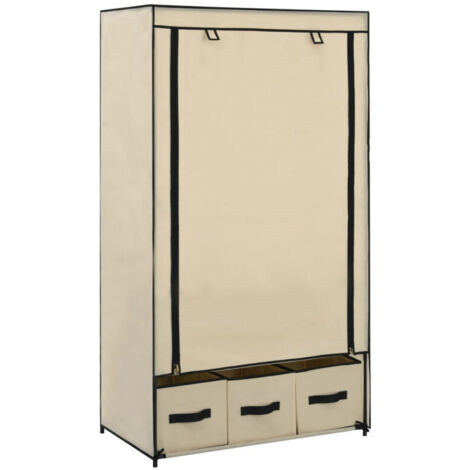 Vidaxl – Garde-robe crème 87 x 49 x 159 cm – Tissu intissé 100% polyester – 3 tiroirs – Pour rangement vêtements et chaussures