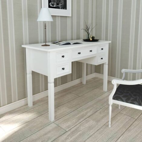 Vidaxl – Bureau droit blanc 5 tiroirs – Dimensions 109,5 x 45 x 77,5 cm – MDF et pin de haute qualité – Design intemporel pour bureau ou chambre