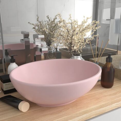 Vidaxl – Lavabo ovale en céramique rose mat 40x33 cm – Vasque à poser au-dessus du comptoir – Design moderne et élégant