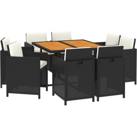 vidaXL Ensemble à manger de jardin coussins 9pcs Résine tressée Noir