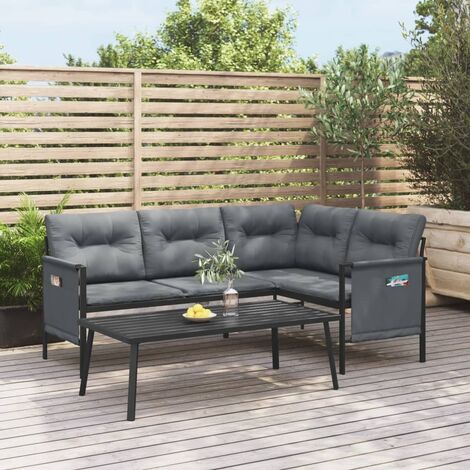 Vidaxl – Ensemble de salon de jardin 2 pcs – Canapé d'angle anthracite en acier avec coussins épais – Table basse 110x55cm – Sacs de rangement latéraux