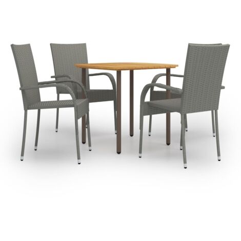 Ensemble à manger de jardin 5 pcs Résine tressée Gris vidaXL (1/5)