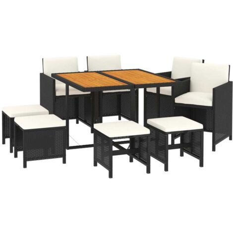 Ensemble à manger de jardin coussins 9pcs Résine tressée Noir vidaXL