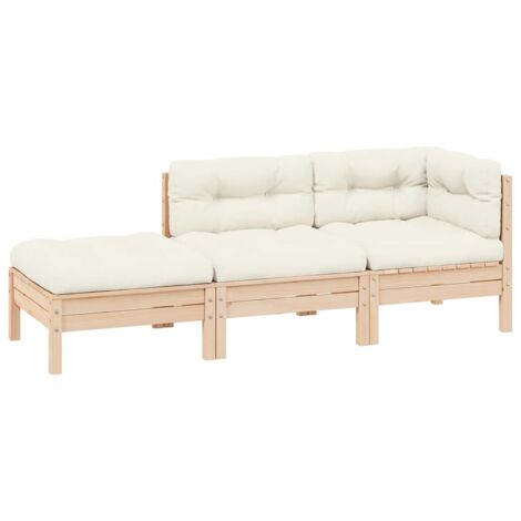 Salon de jardin 3 pcs avec coussins crème Bois de pin massif vidaXL