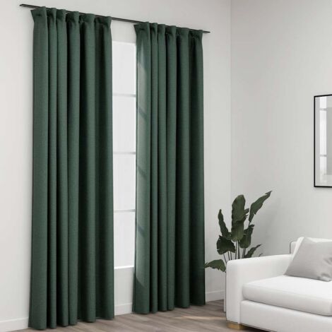 Rideaux occultants aspect lin avec crochets 2pcs Vert 140x225cm vidaXL