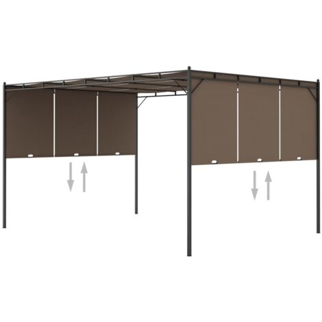 Vidaxl – Tonnelle de jardin 4x3m avec rideau latéral – Structure en acier enduit de poudre – Toit ouvrant pour protection solaire – Couleur taupe