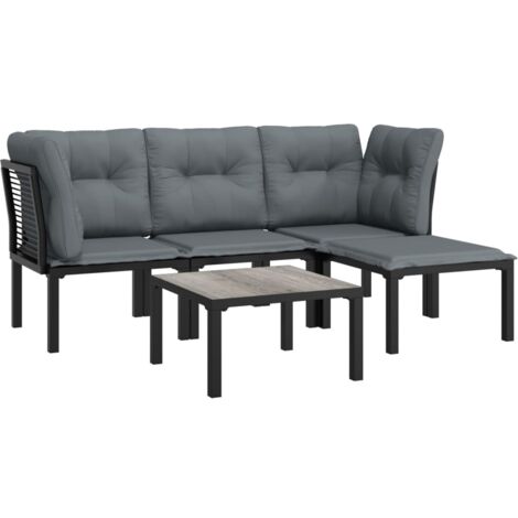 vidaXL 5 Piece Garden Lounge Set Black and Grey Poly Rattan (1/5)