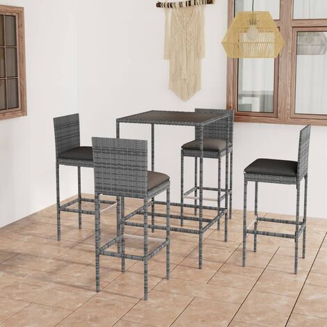 Ensemble de bar de jardin 5 pcs et coussins Résine tressée Gris vidaXL (1/5)