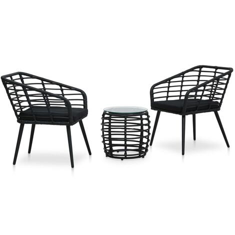 vidaXL 3 Piece Bistro Set Poly Rattan Black (1/5)