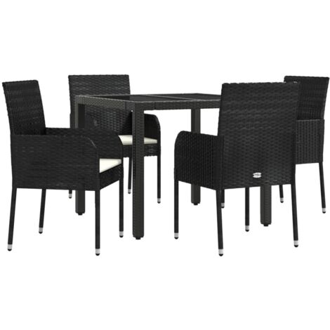 vidaXL 5 Piece Garden Dining Set with Cushions Black Poly Rattan (1/5)