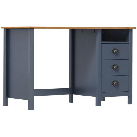 Bureau Hill avec 3 tiroirs Gris 120x50x74 cm Pin solide (1/7)