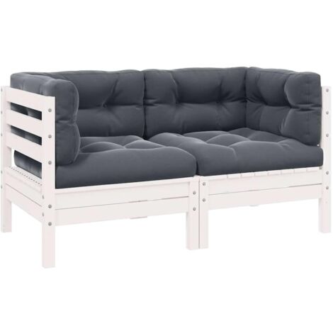 vidaXL 2-Seater Garden Sofa with Cushions White Solid Wood Pine