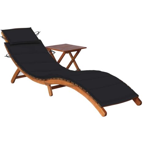 Chaise longue de jardin avec table et coussin Bois d'acacia vidaXL
