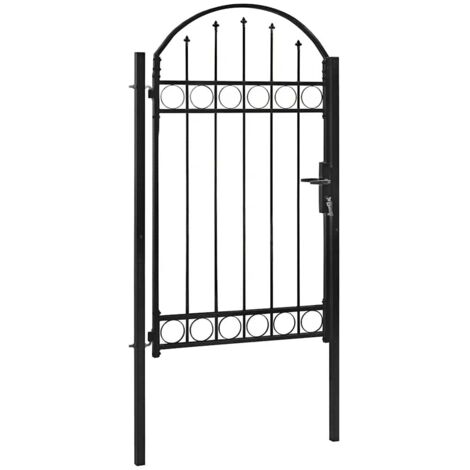 vidaXL Fence Gate with Arched Top Steel 104x175 cm Black