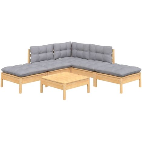 vidaXL 6 Piece Garden Lounge Set with Grey Cushions Pinewood (1/5)