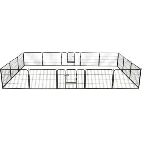 vidaXL Dog Playpen 16 Panels Steel 60x80 cm Black (2x170572)