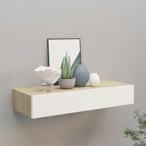 Vidaxl – Étagère murale à tiroir 60x23,5x10 cm – MDF chêne et blanc – Charge maximale 10 kg – Fixation murale incluse (1/9)