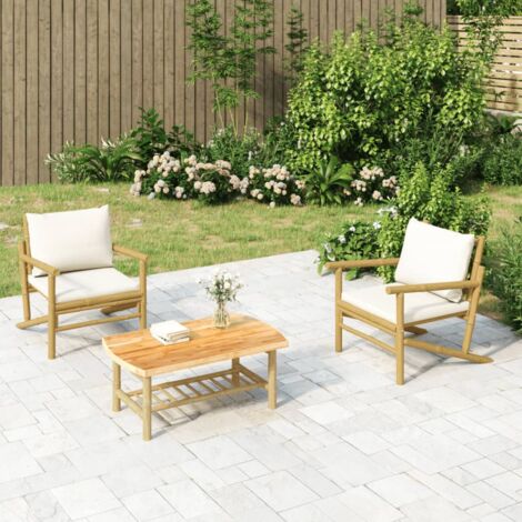 vidaXL 3 Piece Garden Lounge Set with Cream White Cushions Bamboo (1/5)