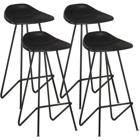 vidaXL Tabourets de bar lot de 4 noir cuir véritable (1/5)