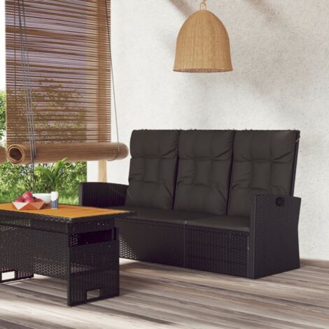 Vidaxl – Banc de jardin inclinable 173cm – Résine tressée noire – Coussins amovibles – Dossier réglable pour confort optimal (1/6)