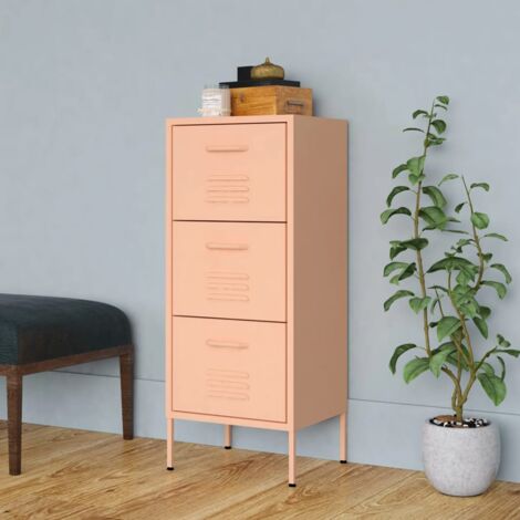 Vidaxl – Armoire de rangement en acier rose 42,5x35x101,5 cm – Tiroirs extensibles avec glissières à billes – Niveleurs pour ajustement de hauteur