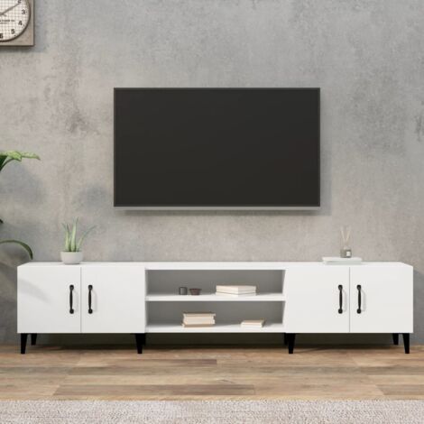 Vidaxl – Meuble TV blanc 180x31,5x40 cm – Bois d'ingénierie – 4 compartiments – Pieds en métal – Design moderne