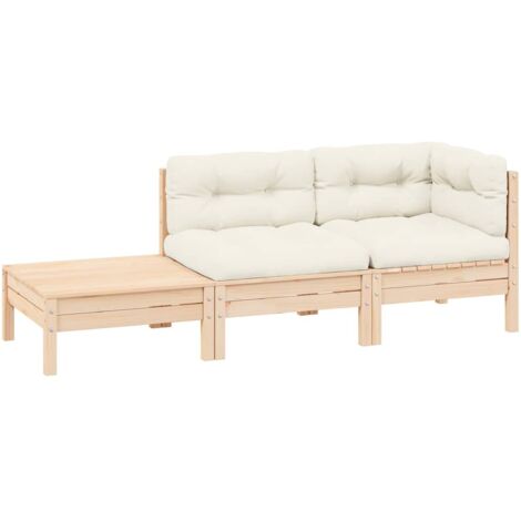 vidaXL 3 Piece Garden Lounge Set with Cream Cushions Solid Wood Pine