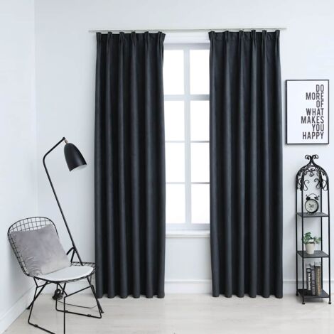 Rideaux occultants avec crochets 2 pcs Anthracite 140x225 cm vidaXL