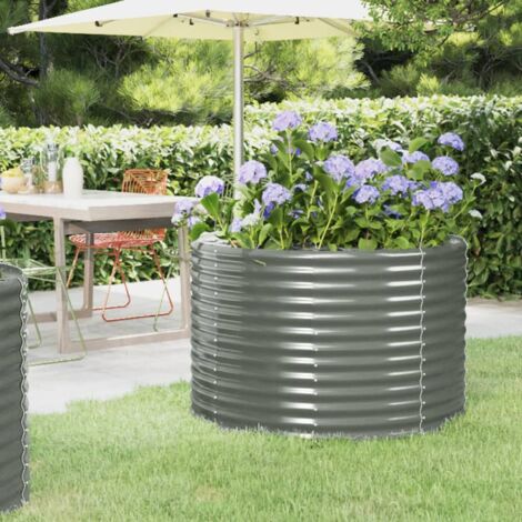Vidaxl – Lit surélevé de jardin acier enduit de poudre 100x100x68cm – Résistant aux intempéries – Jardinière ronde gris (1/4)