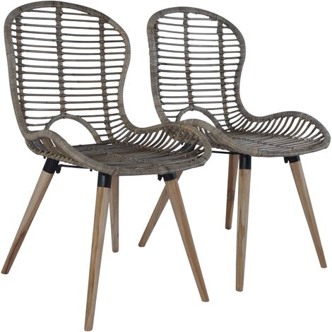 vidaXL Dining Chairs 2 pcs Brown Natural Rattan (1/7)