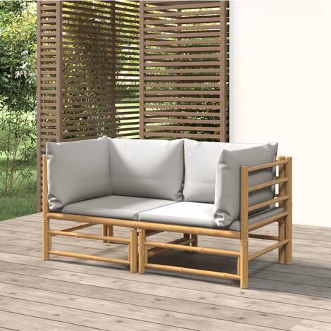 Canapés d'angle de jardin avec coussins gris clair 2 pcs bambou vidaXL (1/5)